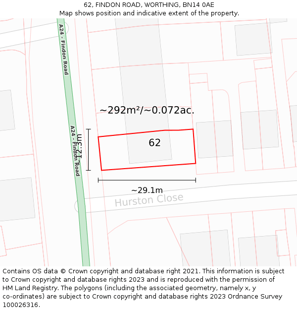 62, FINDON ROAD, WORTHING, BN14 0AE: Plot and title map
