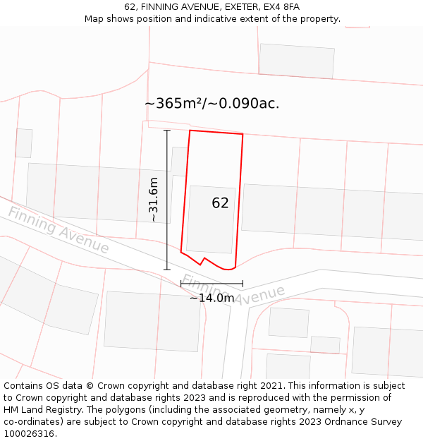 62, FINNING AVENUE, EXETER, EX4 8FA: Plot and title map