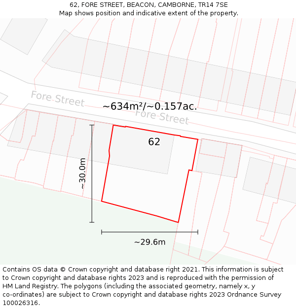 62, FORE STREET, BEACON, CAMBORNE, TR14 7SE: Plot and title map