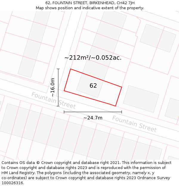 62, FOUNTAIN STREET, BIRKENHEAD, CH42 7JH: Plot and title map