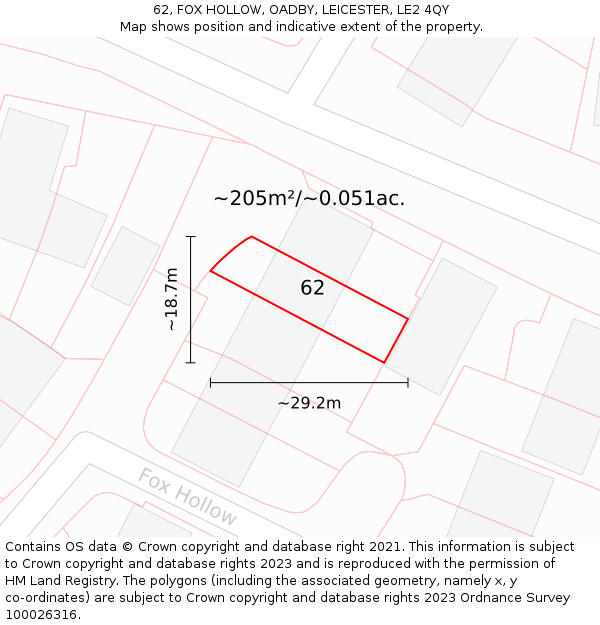 62, FOX HOLLOW, OADBY, LEICESTER, LE2 4QY: Plot and title map