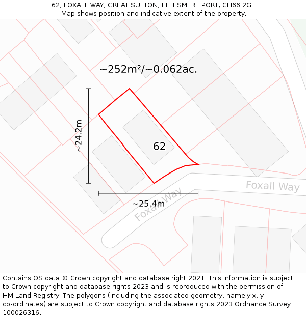 62, FOXALL WAY, GREAT SUTTON, ELLESMERE PORT, CH66 2GT: Plot and title map