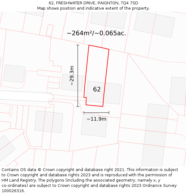 62, FRESHWATER DRIVE, PAIGNTON, TQ4 7SD: Plot and title map