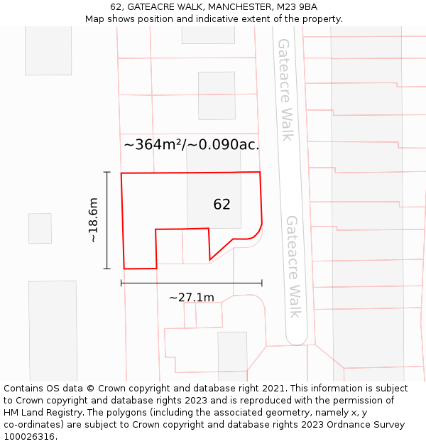 62, GATEACRE WALK, MANCHESTER, M23 9BA: Plot and title map