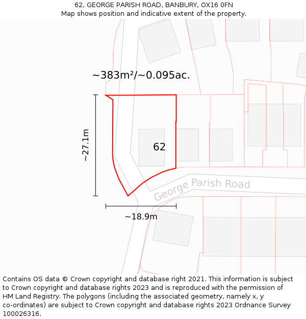62, GEORGE PARISH ROAD, BANBURY, OX16 0FN: Plot and title map