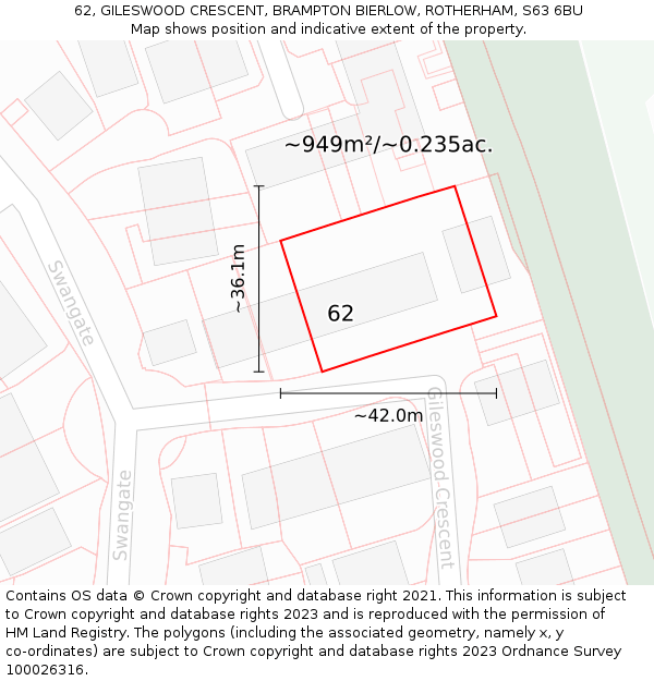 62, GILESWOOD CRESCENT, BRAMPTON BIERLOW, ROTHERHAM, S63 6BU: Plot and title map