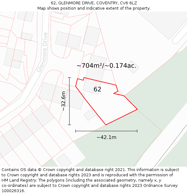 62, GLENMORE DRIVE, COVENTRY, CV6 6LZ: Plot and title map