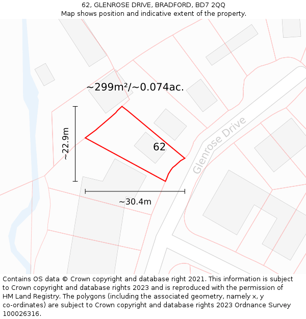 62, GLENROSE DRIVE, BRADFORD, BD7 2QQ: Plot and title map