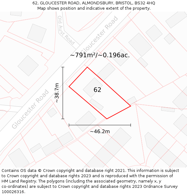 62, GLOUCESTER ROAD, ALMONDSBURY, BRISTOL, BS32 4HQ: Plot and title map