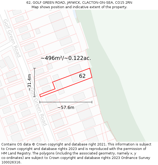 62, GOLF GREEN ROAD, JAYWICK, CLACTON-ON-SEA, CO15 2RN: Plot and title map