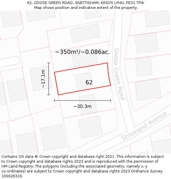 62, GOOSE GREEN ROAD, SNETTISHAM, KING'S LYNN, PE31 7PW: Plot and title map