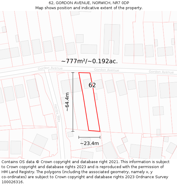 62, GORDON AVENUE, NORWICH, NR7 0DP: Plot and title map