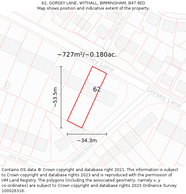 62, GORSEY LANE, WYTHALL, BIRMINGHAM, B47 6ED: Plot and title map