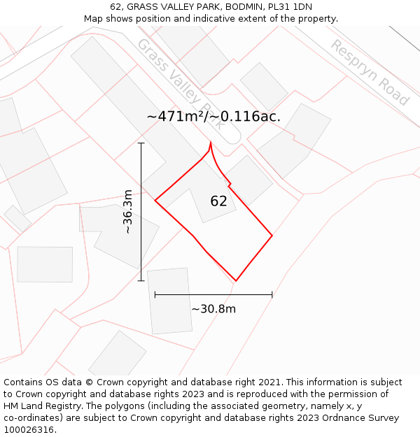 62, GRASS VALLEY PARK, BODMIN, PL31 1DN: Plot and title map