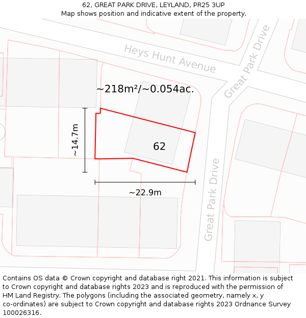 62, GREAT PARK DRIVE, LEYLAND, PR25 3UP: Plot and title map