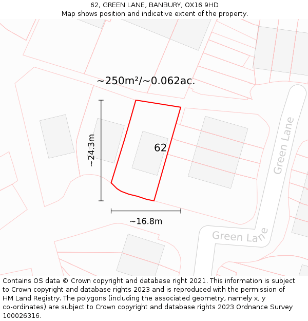 62, GREEN LANE, BANBURY, OX16 9HD: Plot and title map