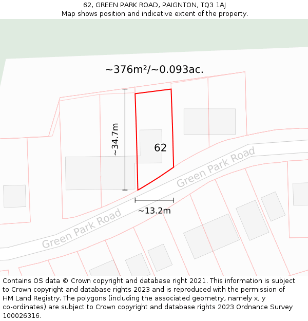 62, GREEN PARK ROAD, PAIGNTON, TQ3 1AJ: Plot and title map