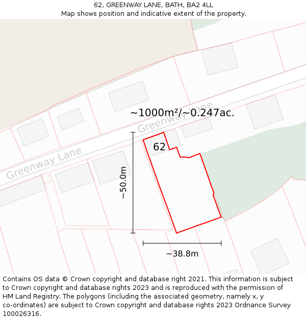 62, GREENWAY LANE, BATH, BA2 4LL: Plot and title map