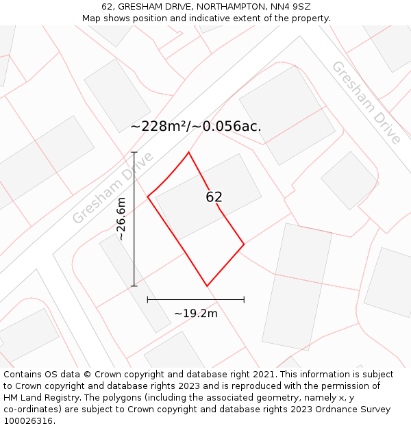 62, GRESHAM DRIVE, NORTHAMPTON, NN4 9SZ: Plot and title map