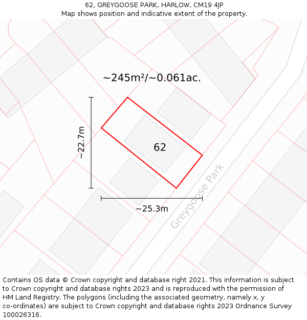 62, GREYGOOSE PARK, HARLOW, CM19 4JP: Plot and title map