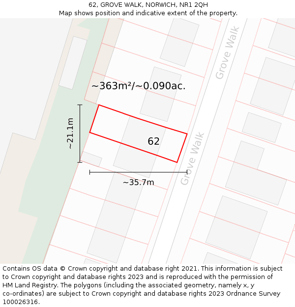 62, GROVE WALK, NORWICH, NR1 2QH: Plot and title map