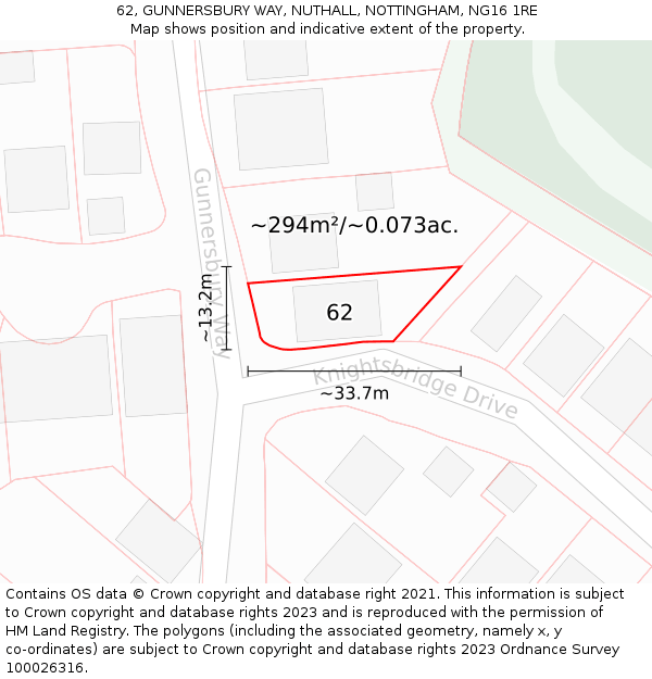 62, GUNNERSBURY WAY, NUTHALL, NOTTINGHAM, NG16 1RE: Plot and title map