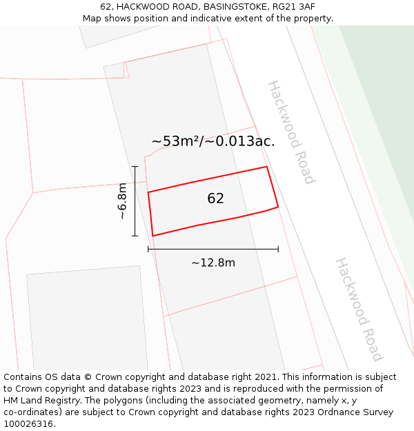 62, HACKWOOD ROAD, BASINGSTOKE, RG21 3AF: Plot and title map
