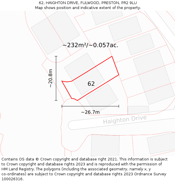 62, HAIGHTON DRIVE, FULWOOD, PRESTON, PR2 9LU: Plot and title map