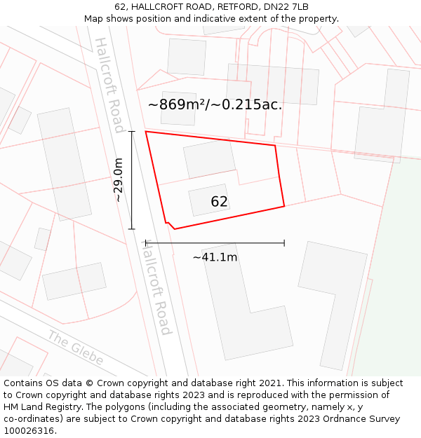 62, HALLCROFT ROAD, RETFORD, DN22 7LB: Plot and title map