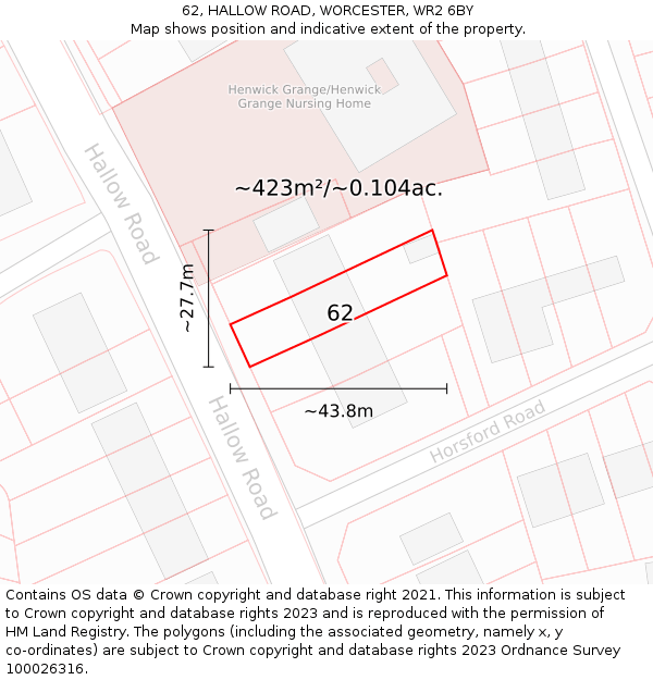 62, HALLOW ROAD, WORCESTER, WR2 6BY: Plot and title map
