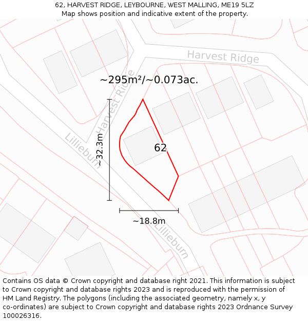 62, HARVEST RIDGE, LEYBOURNE, WEST MALLING, ME19 5LZ: Plot and title map