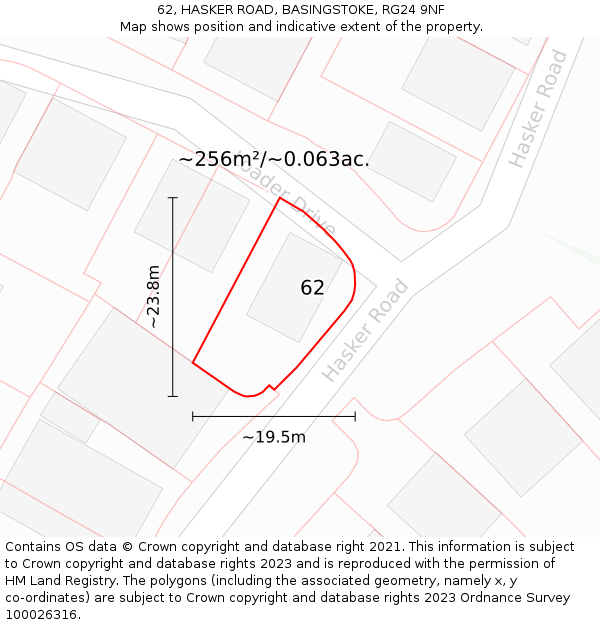 62, HASKER ROAD, BASINGSTOKE, RG24 9NF: Plot and title map
