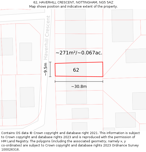62, HAVERHILL CRESCENT, NOTTINGHAM, NG5 5AZ: Plot and title map