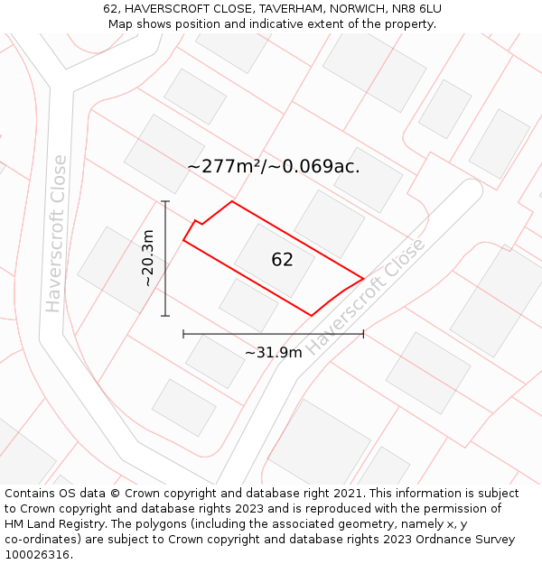 62, HAVERSCROFT CLOSE, TAVERHAM, NORWICH, NR8 6LU: Plot and title map