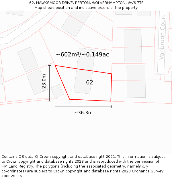 62, HAWKSMOOR DRIVE, PERTON, WOLVERHAMPTON, WV6 7TE: Plot and title map