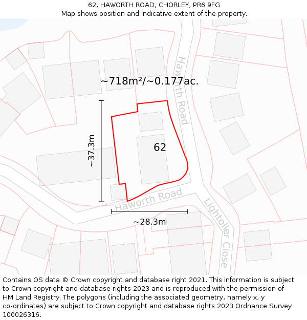 62, HAWORTH ROAD, CHORLEY, PR6 9FG: Plot and title map