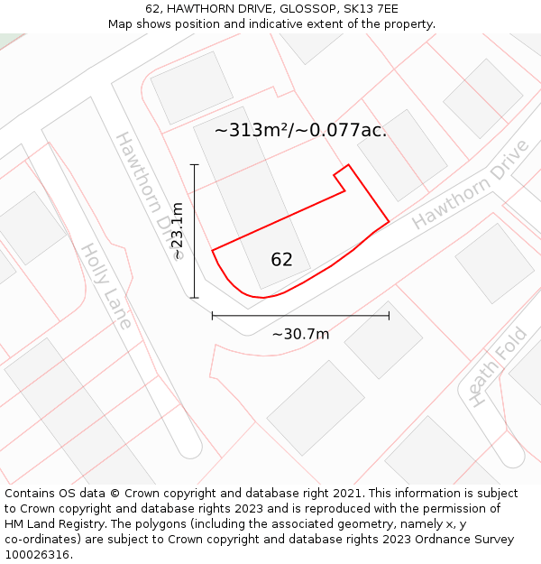 62, HAWTHORN DRIVE, GLOSSOP, SK13 7EE: Plot and title map