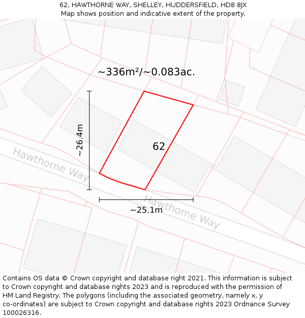 62, HAWTHORNE WAY, SHELLEY, HUDDERSFIELD, HD8 8JX: Plot and title map