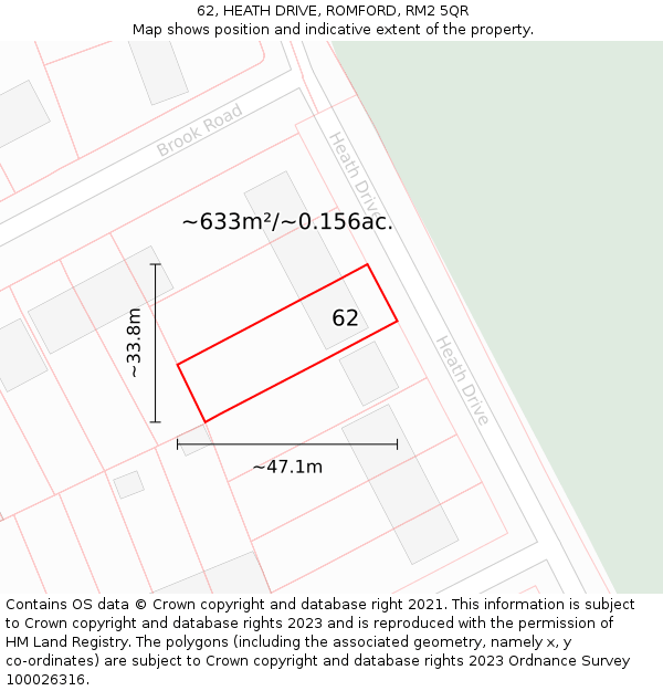 62, HEATH DRIVE, ROMFORD, RM2 5QR: Plot and title map