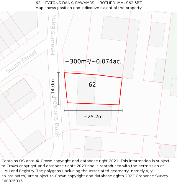 62, HEATONS BANK, RAWMARSH, ROTHERHAM, S62 5RZ: Plot and title map