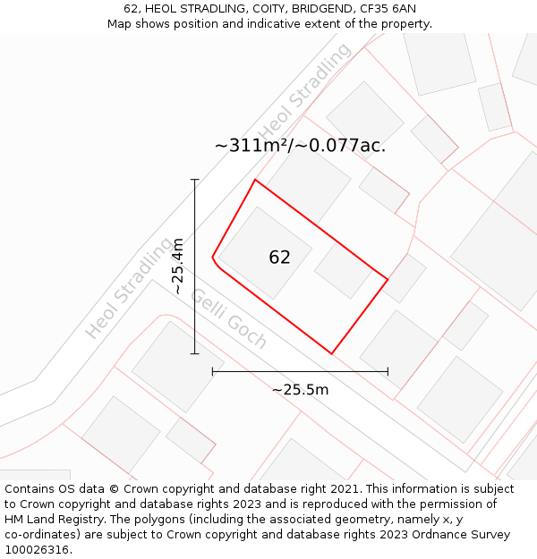62, HEOL STRADLING, COITY, BRIDGEND, CF35 6AN: Plot and title map