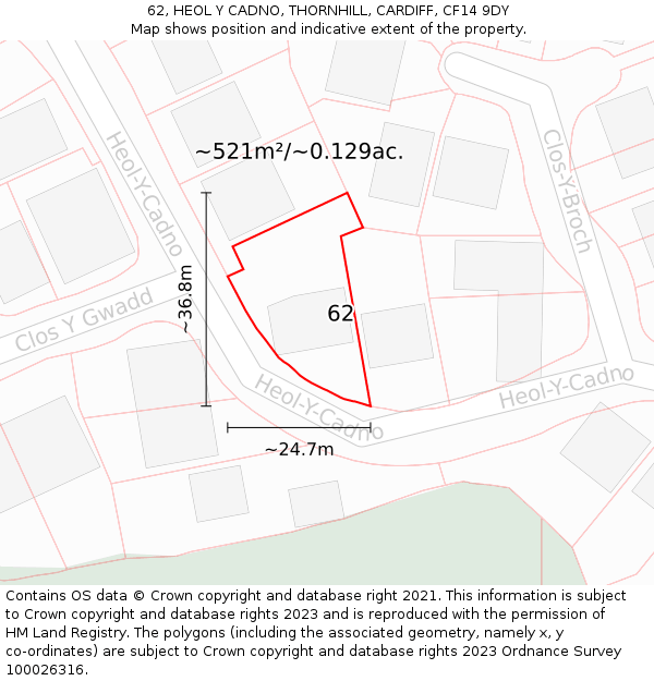 62, HEOL Y CADNO, THORNHILL, CARDIFF, CF14 9DY: Plot and title map