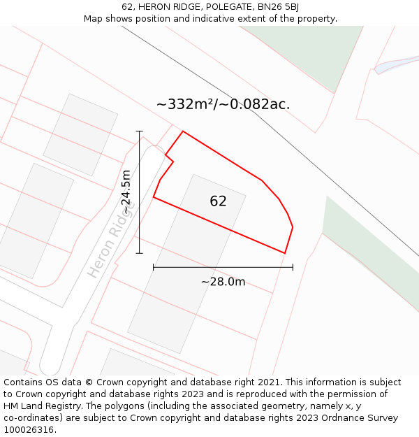 62, HERON RIDGE, POLEGATE, BN26 5BJ: Plot and title map
