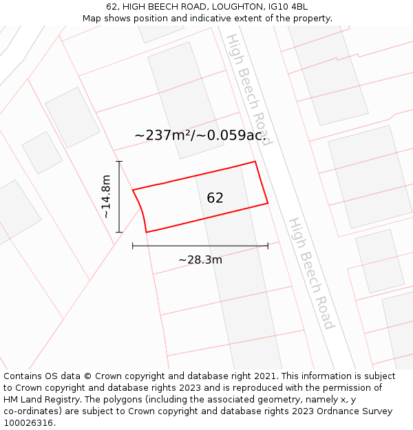 62, HIGH BEECH ROAD, LOUGHTON, IG10 4BL: Plot and title map