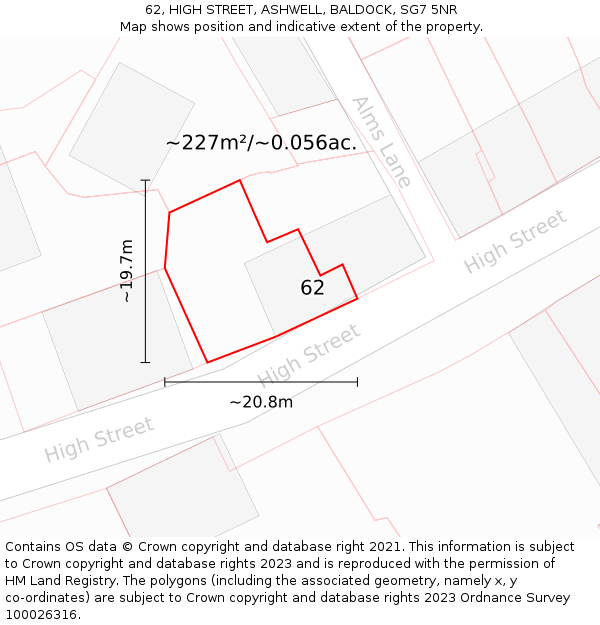 62, HIGH STREET, ASHWELL, BALDOCK, SG7 5NR: Plot and title map