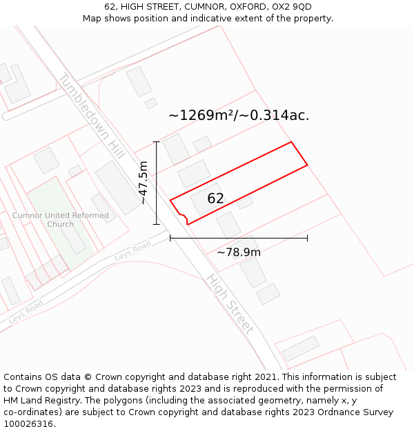 62, HIGH STREET, CUMNOR, OXFORD, OX2 9QD: Plot and title map