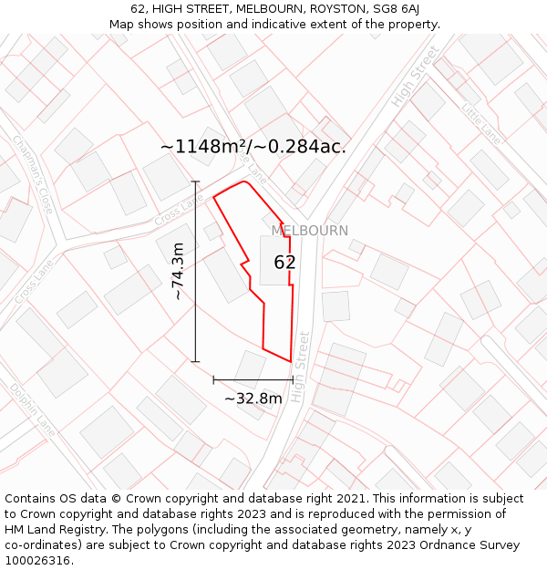62, HIGH STREET, MELBOURN, ROYSTON, SG8 6AJ: Plot and title map