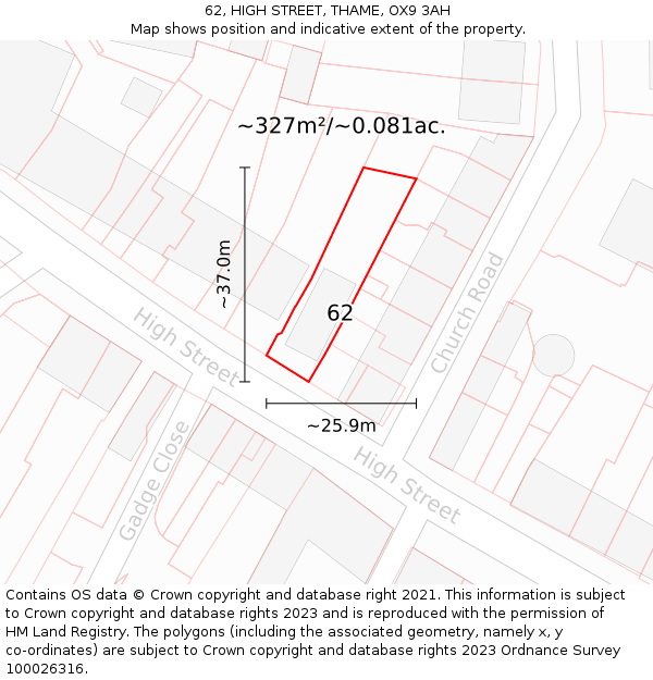 62, HIGH STREET, THAME, OX9 3AH: Plot and title map