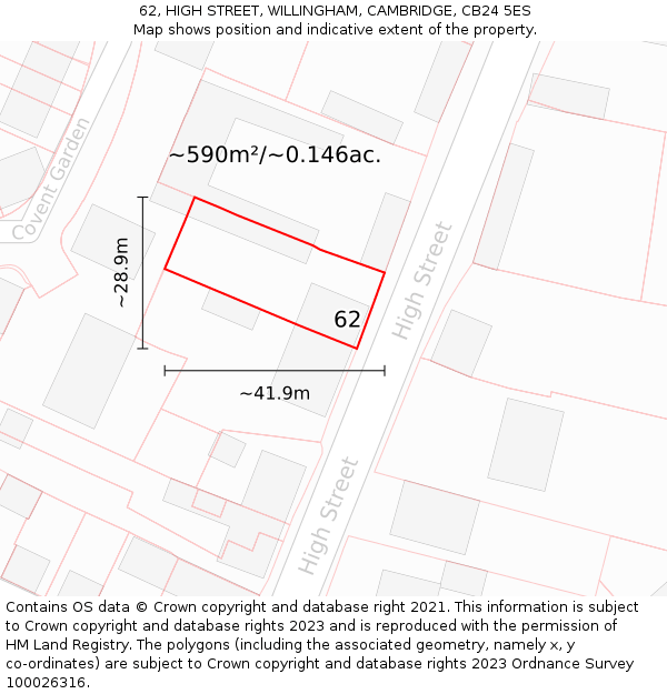 62, HIGH STREET, WILLINGHAM, CAMBRIDGE, CB24 5ES: Plot and title map