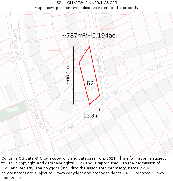 62, HIGH VIEW, PINNER, HA5 3PB: Plot and title map